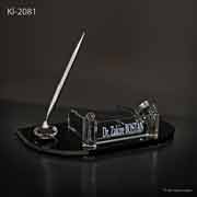 Kİ-2081 Tükenmez Kalem, Bloknot, Saat, İsim Plakasından oluşan Kristal İsimlik Seti
