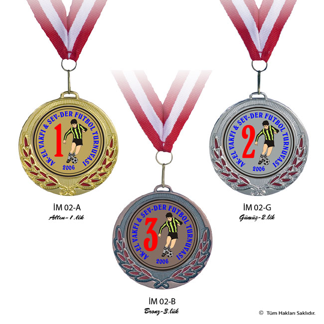 Standart Madalya SM-02  Sarı, Gümüş ve Bronz renk, 7 cm çaplı Standart İthal Stoklu Madalya